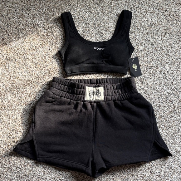 She + Sky Pants - She + Sky Black Athletic Shorts with Matching ribbed sports bra